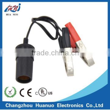 Cigarette lighter socket to car battery crocodile Alligator clamp clips charger with electrical cable