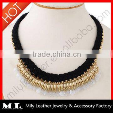 BF72544-3 braided nylon and alloy with crystal charms black white pendant Necklace