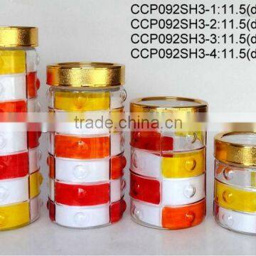 CCP092SH3 glass jar with golden lid and hand-painted design