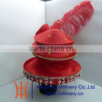 Wholesale Hat Suppliers Red Fancy Church Hat With Big Feather BM-5015 Quality Choice photo-3