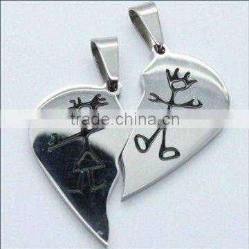 stianless steel love's couple heart pendant