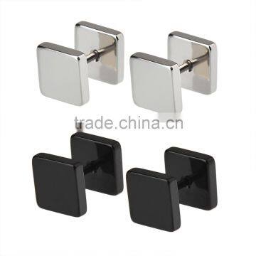 2 Pairs Faux [Fake] Cheater Style Steel 18G Square Plug Look Earlet Standard Earrings