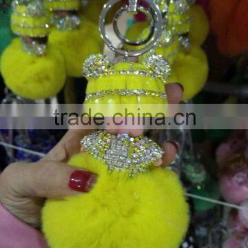 Wholesale New Designs Cute Multicolor Rhinestone Monchhichi Doll Rabbit Fur Ball Keychain photo-2