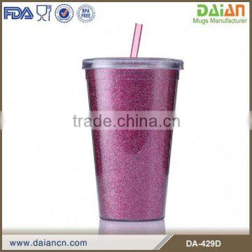 Custom plastic tumbler cups with lid and straw