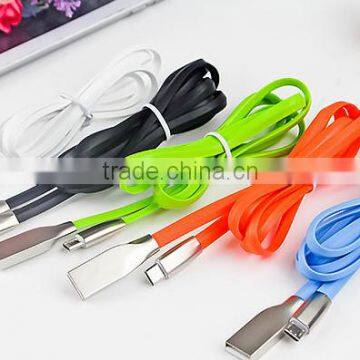 New gold plating soft zinc alloy connector flat micro usb data cable