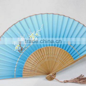 blue foldable bamboo fan, customerized wedding gift fan,promotional foldable fan wholesale