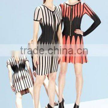 Flower girl jacquard stripe short sleeve& long sleeve office lady dresses