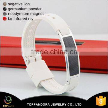 most popular white rubber bracelet power energy design white stainless steel clasp magnetic silicone bracelet