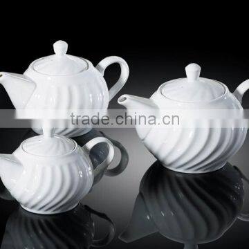 H0943 wholesale whorl design white porcelain tea pot ceramic custom