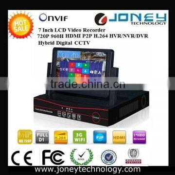 720P 960H HDMI 6CH H.264 Hybrid DVR/NVR/HVR with 7 INCH TFT monitor