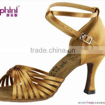 Suphini Deep Tan Satin X-strap Factory Latin Dance Shoes