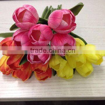 Handmade artificial tulip flower pu 6 heads tulip bouquet wholesale tulips