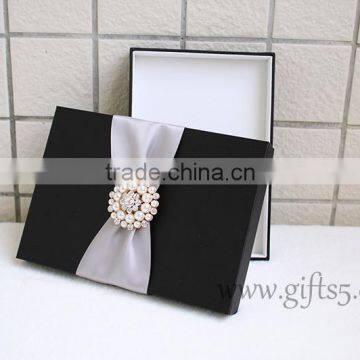 Graceful Black Silk Wedding Packaging Box for Invitation Cards photo-4