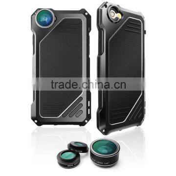 Aluminum alloy + Silicone 3 in 1 impact/shockproof phone case with wide angle camera lens
