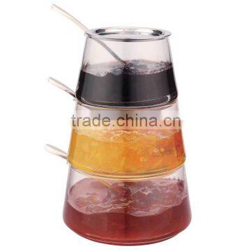 SINOGLASS 3 Pcs trio tower condiment set with SS lid and spoon