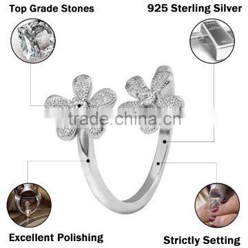 2015 Fashion 925 Sterling Silver Ring Twins Sunflower Desing Zircon Pave Setting Open Ring photo-2