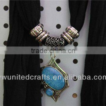 women fashion color blocking pendant scarf with beads metal bead pendant scarf