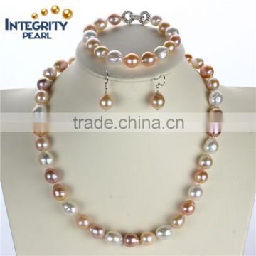 10-12mm AA multi color edison natural latest single pearl jewelry set, fresh water pearl jewelry set