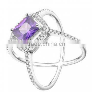 Luxury Amethyst CZ cubic zirconia Cross Criss X Rings 925 silver ring for Women