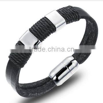 New Jewelry Magnetic Clasp Leather Gold Bracelet