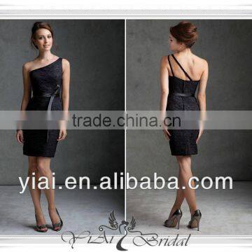 QQ309 Mini lace black one shoulder bridesmaid dresses with one shoulder strap