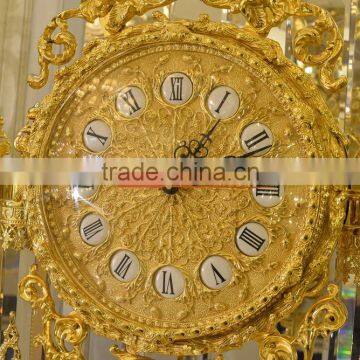 Royal Palace Italy Antique 24K Gold Plated Bronze Floor Clock, Brass Mounted Crystal and Marble Grandfather Floor Clock photo-4