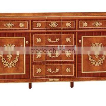 Luxury British Antique Painted Buffet, Dining Room Furniture Decorative Side Cabinet, Exquisite Hand Carved Wooden Sideboard