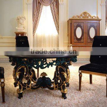 French Fabulous Marquetry Dining Room Table Set For 6 People/ Palace Antique Wooden Carving Pecock Green Round Dining Table