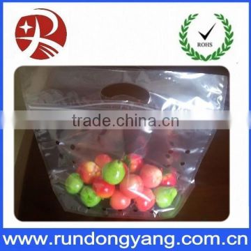 transparent CPP slider zip lock fruit bag with handle and air holes