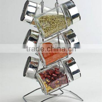 6pcs oval spice jar set with metal rack