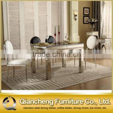 Glass Top Stainless Steel Legs Extendable Dining Table