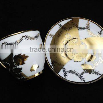 Fine China Electric Porcelain Tea Cup and Saucer Set Golden Printing Cup and Saucer Cheap photo-3