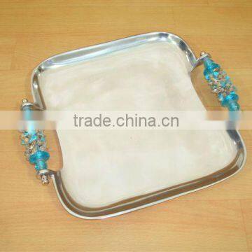 Designer Serving Trays,Metal Serving Trays With Beaded Handles,Serving Trays With Handles,Metal Trays,Aluminum Serving Trays