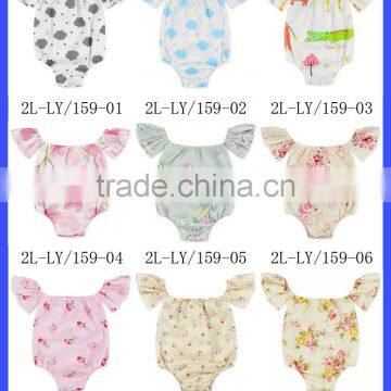Baby Girls Summer Gift Boutique Cotton Romper Off Shoulder Romper Yellow Flower Flutter Bodysuits photo-6