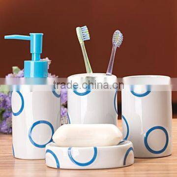 Ceramic Bathroom Set White With Round Circle Pattern photo-3