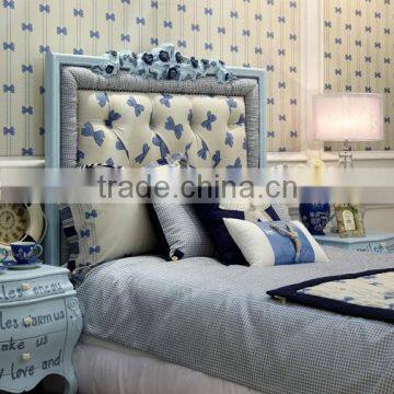 European Style Classic Design Boys Light Blue Children Wooden Carved Cloth Art Cot Bed - BF07-70356 photo-2