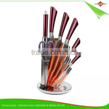 ZY-B1093 7 pcs stainless steel kitchen knife set with hollow handle and acrylic knife block