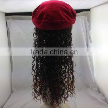 Children Red Beret With Wig Kid Girl Cap With Periwig photo-5