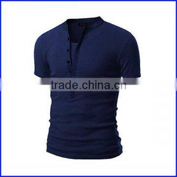fashion button blank t shirt china wholesale v-neck elastic stitching man t-shirt