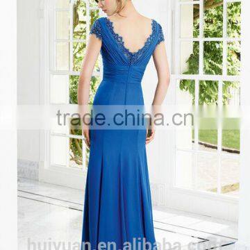 Elegant Deep v Neck Full Length Short Sleeve Wedding Gown photo-2