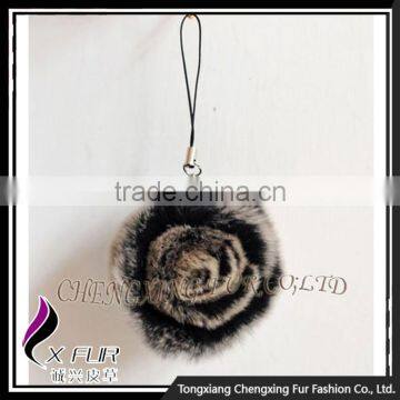 CX-P-22 Genuine Rex Fur Flower Mobile Phone Charms Fancy Keychain photo-3