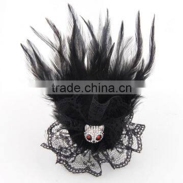 Tiny Panda Feather Corsage Clip Fascinator Brooch Black Lace Net Hair Decoration Hairpin photo-4