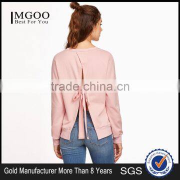 Whole sale Pink Bow Tie Custom Sweatshirt Split Back Fashion Dolman Sleeve Sweatshirt Pullovers French Terry