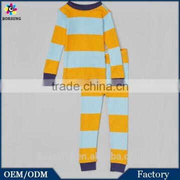 2015 Light Blue & Yellow Stripe Organic Pyjama Set, Winter Girls 100% Cotton Pyjamas