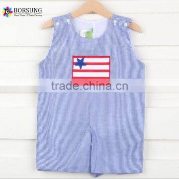 Plaid fabric Boys Jon Jon national flag smock Summer Jumpsuit Onesie Baby Romper