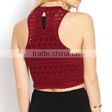 Purplish Red Lady Pierced Sleeveless Tank Top for Summer photo-3
