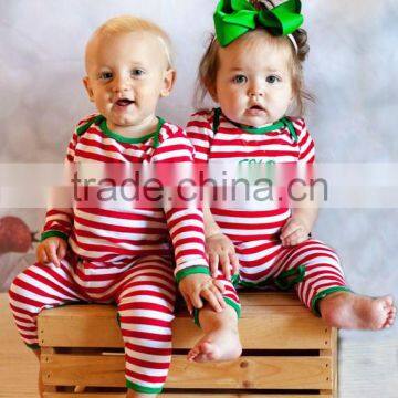 wholesale christmas pajamas custom name embroidered santa red and white stripe baby girl or boy personalized christmas pajamas