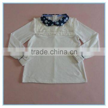 Wholesale OEM children girls cotton long sleeve shirt, girls boutique t shirt with flower printed turn over neck