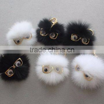 Myfur Cute Style White Fox Fur Pom Pom Keychain Customized Bag Charm photo-6