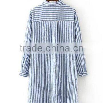 Runwaylover EY2325B Simple Fashion Style Casual bf Shirt Lady Long Sleeve Striped Blouse photo-2